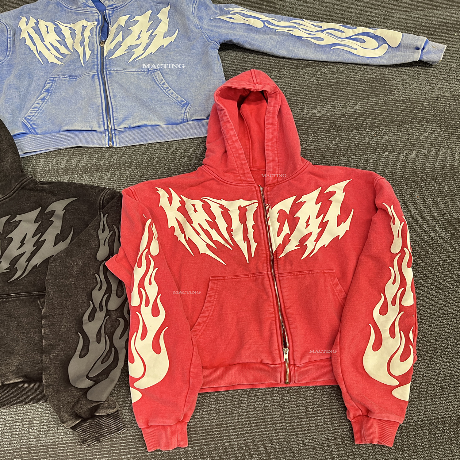 Custom Hoodies Lined or Custom 100% Cotton Puff Printing Streetwear Acid Washed Heavyweight Zip Up Hoodies