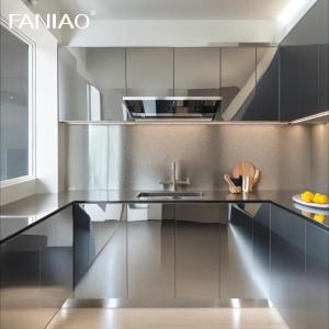 China Factory Price Modern Style Design Aluminum Kichen Luxury Island Complete Stainless Steel Kitchen Cabinet factory