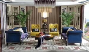 China French Neoclassical Style Furniture Villa Living Room Imported Leather Sofa Single-seat Double-seat Three-seat Sofa set factory
