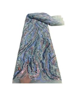 China New Arrival Quality Fancy Sequin Embroidery Mesh French African Lace Fabric For Formal Dress Abaya Dubai factory
