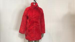 China Red Womens Faux Fur Coat With Collar Shaggy , Long Pile Fur Coat TW78516 factory