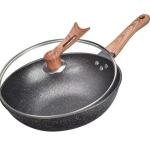Hot Sale Black 32cm Flat Bottom Maifan Stone Skillet Cookware Cooking Non-stick