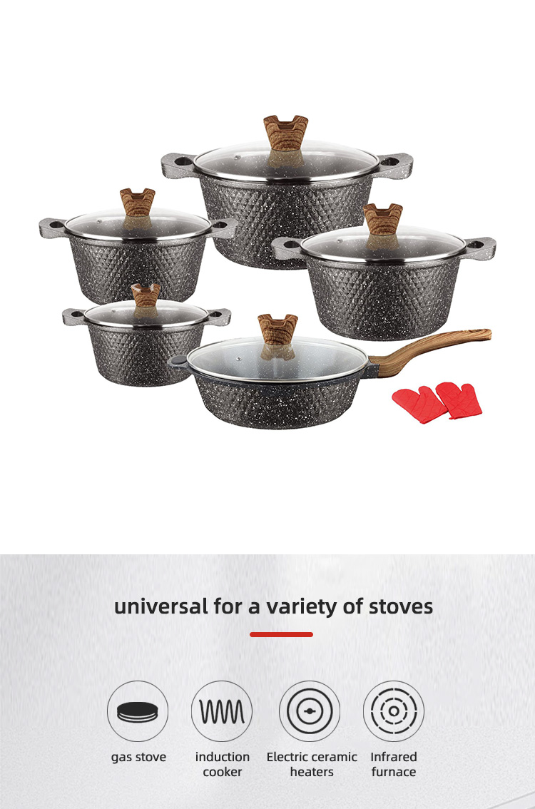 12Pcs Black Kitchen Ware Set Aluminum Nonstick Cookware Cooking Pot Sets