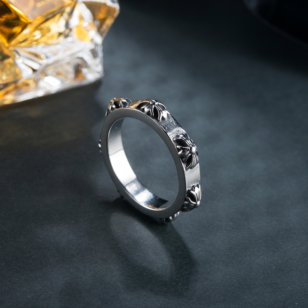 316l Stainless Steel Men's Rings Carved Flowers Ring Gift Jewelry Cool Rock Rings