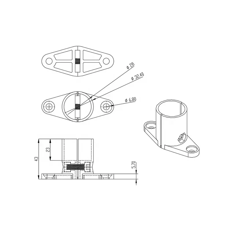 T Base Aluminum Profile D28 Fixed Base Lean Tube