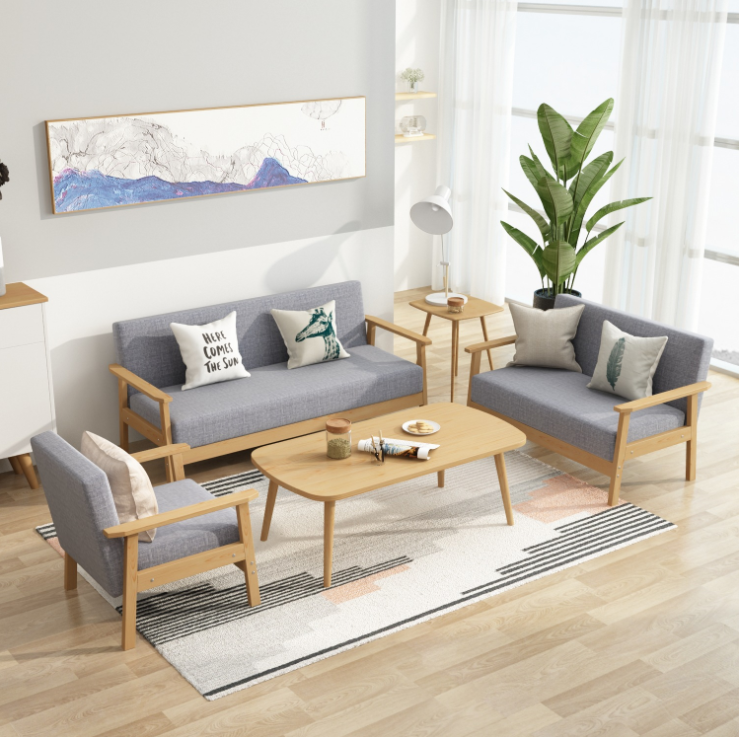 Modern Upholstered Wooden Sofa Sets Furniture for Living Room in 64/113/157cm*59cm*71/101/146cm