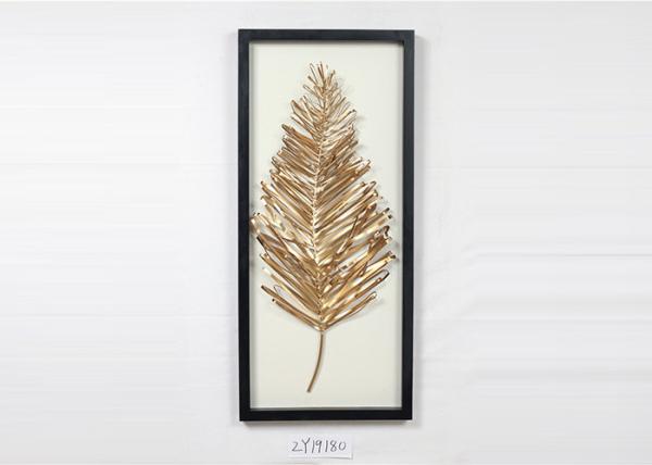 Metal Leaves Design With Black Rectangle Wooden Frame Wall Art Decoration For