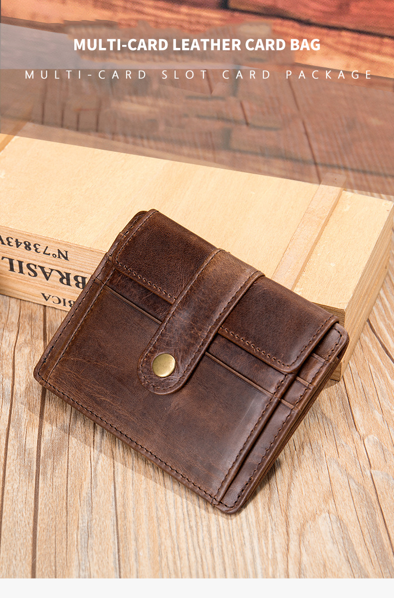Customizable Men's Genuine Leather Card Holder Wallet with Anti-Theft Protection