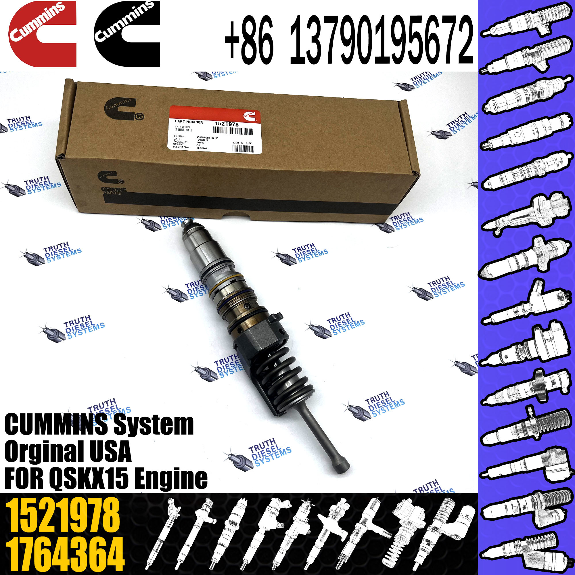 4954646 Genuine Diesel Engine Common Rail QSX15 Fuel Injector 4076963 4903028 570016 1521978