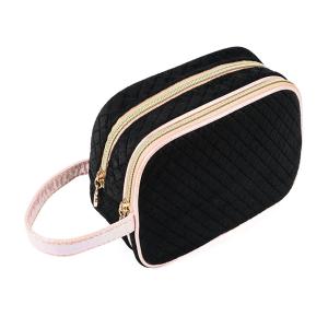 China Double Zipper Velvet Cosmetic Makeup Bag With Handle factory