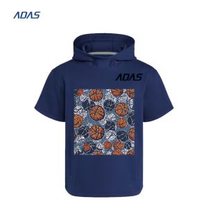 Summer Polyester Sublimation Hoodies Drawstring Pullover Sweatshirt Short