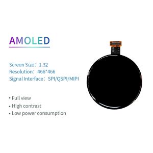 1.32 Inch Round AMOLED Panel 466X466 Dots SPI/QSPI/MIPI Interface brightness