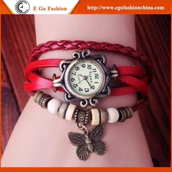 Butterfly Pendant Watches Unisex Watch Long Leather Strap Watch Quartz Analog
