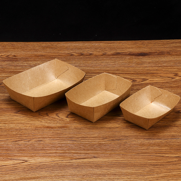 Grade Oil-Proof Food Paper Tray Boat Kraft Paper Boxes for Fast Foods and Takeaway