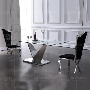 China Stable OEM Tempered Glass Dining Table Rectangle 1.2mm 201 stainless steel factory