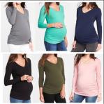 Autumn Womens Maternity Clothes Blank V Neck Pregnancy Long Sleeve Shirts