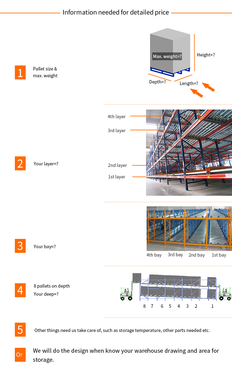Warehouse Live Storage Gravity Flow Pallet Rack 1500kgs Load Capacity 2000-30000mm Depth