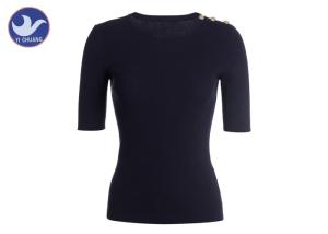China Shoulder Gold Metal Button Womens Knit Pullover Sweater Summer Ribbed Top factory