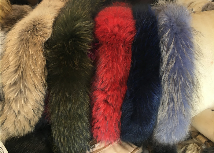 Green Medium / Large 100% Gunine Raccoon Fur Collar For Coats
