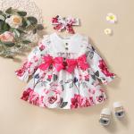 120cm Children Polyester Peony Flower Long Sleeve Lace Dress For Toddler