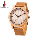 Nice Quartz Modern Wood Watches Bamboo Case Leather Strap For Men