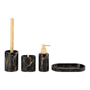 China Polyresin Bathroom Set Luxury Round Marble Look Soap Accessories Bathroom Countertop Accessories Set factory