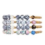 Gold Metal Bar Zebra Stripe Silica Beads Handmade Bracelet Set Stretchy