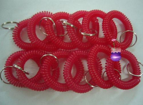 12pcs/lot plastic spiral coil wrist band key ring chain red color keyrings
