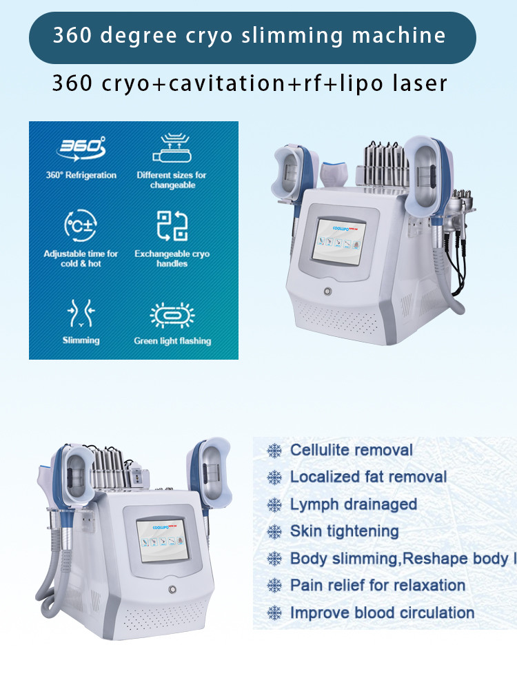 2021 Portable cryo 360 Degree Cryolipolysis Machine Cryo therapy cavitation rf Lipo laser cryo 3 handles with double ch