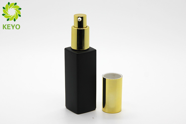 Matte Black Glass Liquid Foundation Packaging Bottle 30ml With Gold Pump Cap