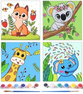 China Beginner Friendly Pre Printed Canvas Oil Painting Set Cute Animals For Children factory