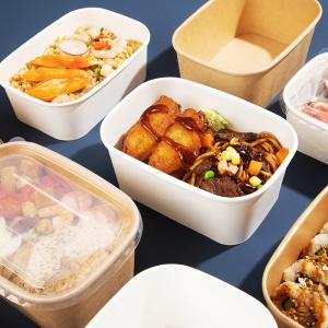 China Waterproof disposable biodegradable Kraft Food Grade Paper Customized Printing Square Rectangular bowls with lid factory