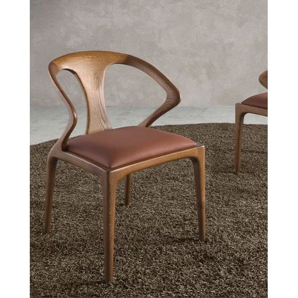 Home Furniture Nordic Commercial Modern Solid Wood Frame Leather Upholstered Wooden Legs Brown Luxury Wicker Back Dining Chairs with Armrest