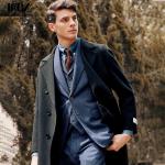 Autumn and Winter Warmth Men's Black Lapel Woolen Coat for Business Casual Wear