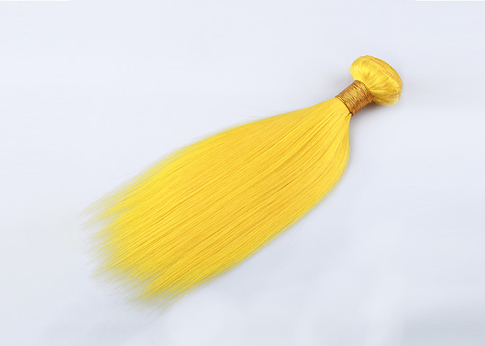 Customized Yellow Silk Straight 100% Human Hair Extensions Long Lasting Cuticle Aligned