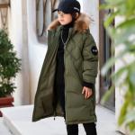 Bilemi Long Hooded Real Fur Coats Kids Down Jacket Army Gren Winter Jacket for