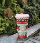 Christmas Paper Coffee Cups With Sleeves Lids 12 Oz Xmas Disposable Party Cup