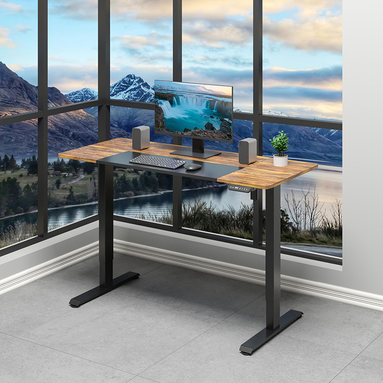 Office Work Study Metal Dual Motor Height Adjustable Sit-Standing Laptop Table in Brown