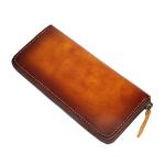 Handmade Vintage Rub Color Gradient Japanese Long Zipper Genuine Leather Wallet