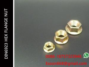 China DIN6923 Hex Flange Nuts M20-2.5 Grade 4.8 Yellow Zinc Plated Flange nut JIS1190 factory