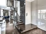 Customized Marble Building Floating Stairs With Tempered Glass Railing