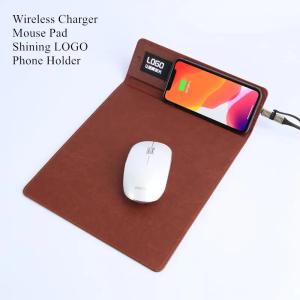 China Customized Logo Brown Wireless Charging Mouse Pad With Holder factory