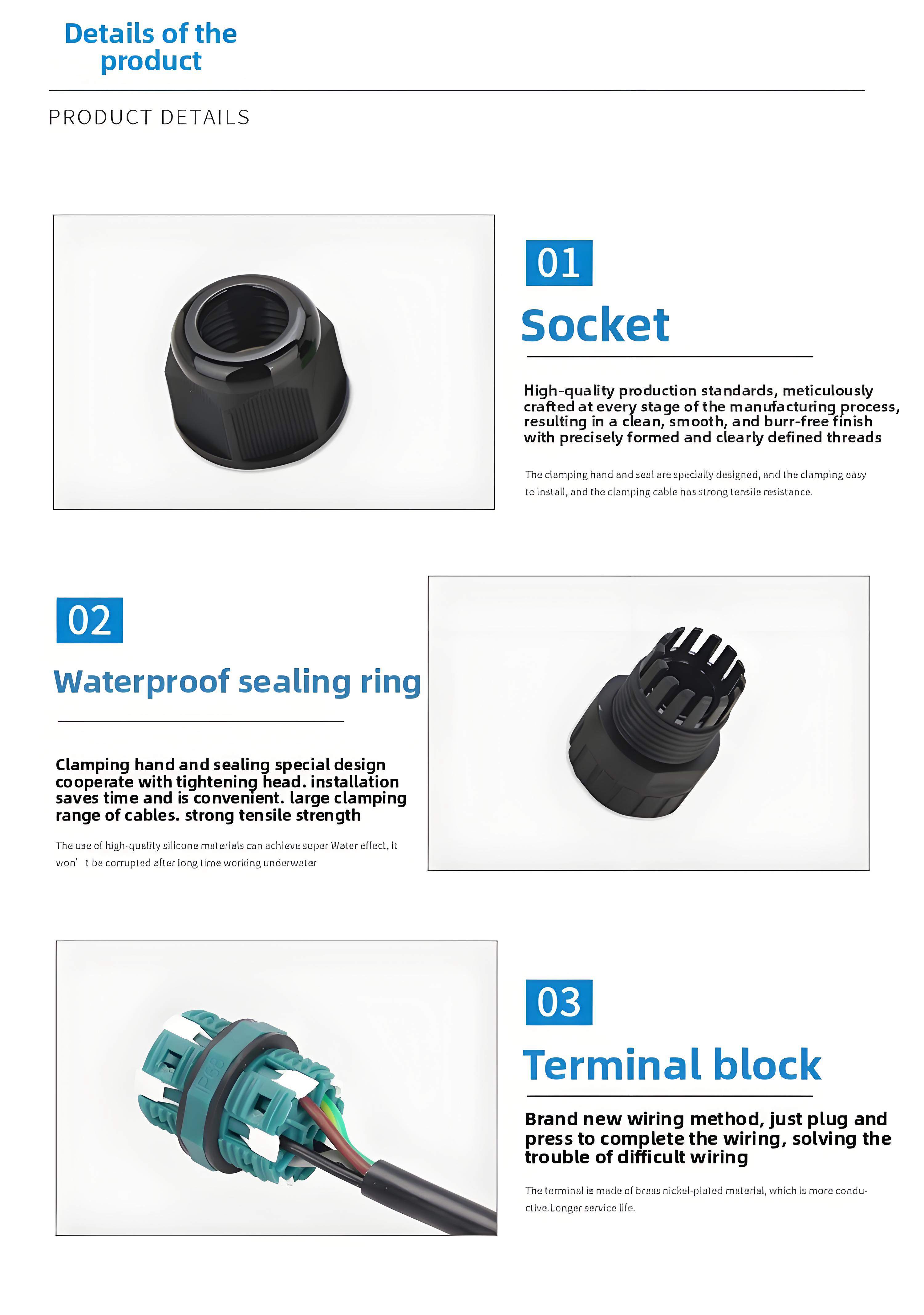 IP68 Waterproof Circular Connector with 0.5mm²-6mm² Wire Gauge 400V Operating Voltage and 41A Max Current
