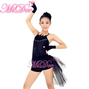 China Black Swan Feather Neckline Jazz Dance Outfits With Back Side Suttle Velvet Shorts factory