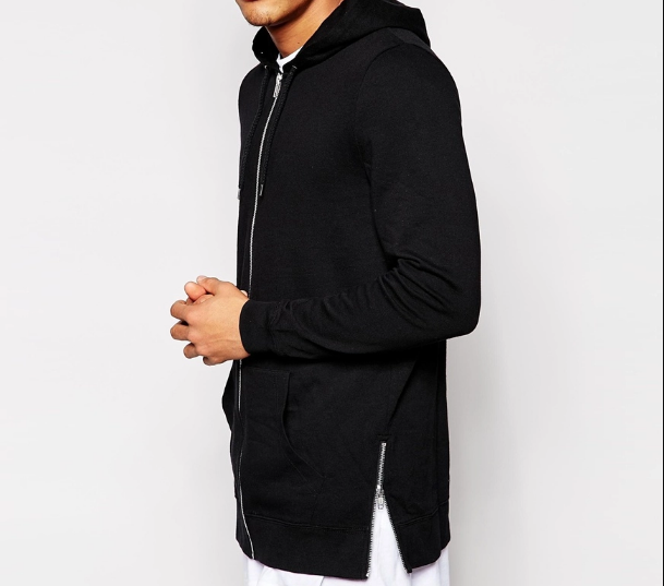 High quality american size black cotton french terry fashion long side zipper sweater for men