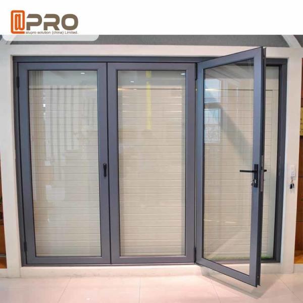 Powder Coating Grey Aluminum Folding Doors With Double Glass Water Resistant