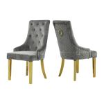 Velvet Tufted 54x64x100cm Gray Upholstered Dining Chairs Stainless Steel Foot