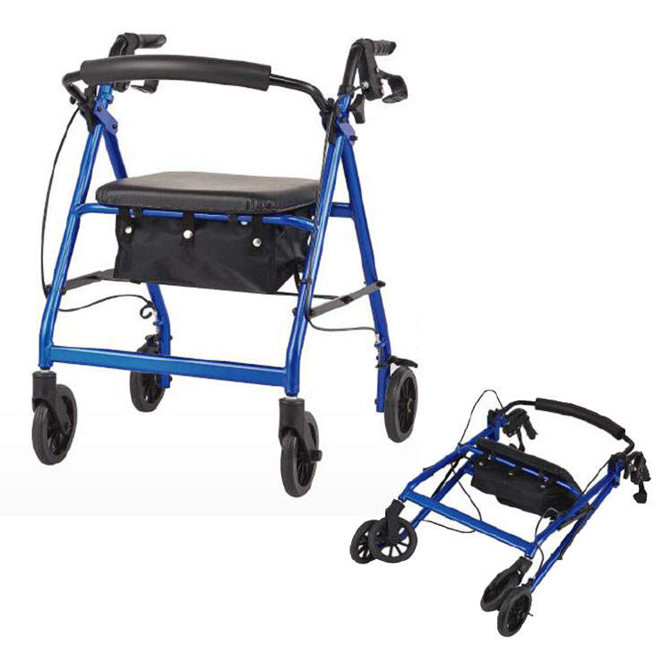 Four Wheels Aluminum Medical Folding Wheelchair Rollator Walker