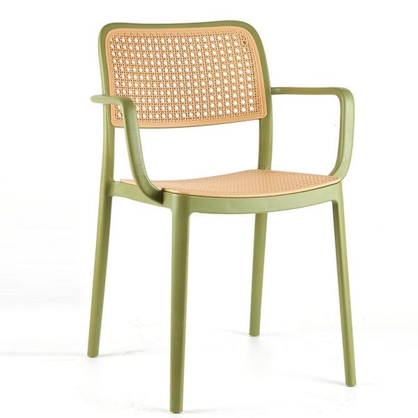 China Modern Stackable Plastic Dining Chair Rattan Design Armrest factory