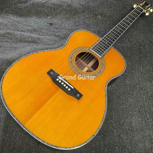 China Custom OM Body Spruce Top Yellow Painting Gloss Finishing Acoustic Electric Guitar with ROSEWOOD Back Side factory